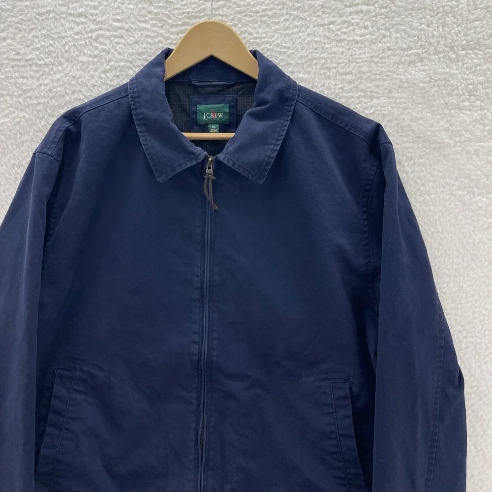 J Crew Jacket Mens Large Navy Blue Lightweight Twill Bomber Oarsman Plaid Lining
